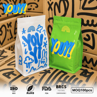 Sachet de café personnalisé imprimé certifié GRS, style street art graffiti, à fond plat, doypack, pour emballage de café spécial 250g 500g