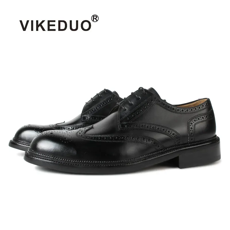 Vikeduo Hand Made Black Handcrafted Footwear Designer Men's Dress Shoes Comfortable Autumn Men Shoes Leather