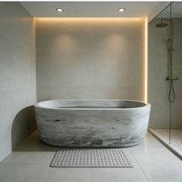 Baignoire en marbre gris haut de gamme, style rétro, en pierre massif sculptée, pour adultes, idéale pour villa et intérieur