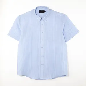 Custom Button Up Shirt Summer Short Sleeve Striped Cotton Linen Plus Size Mens Shirts