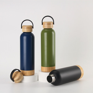 Bouteille d'eau en acier inoxydable avec couvercle en bambou, isotherme à double paroi sous vide, 24h de conservation de la température, pour le camping et les activités de plein air - Product Image 5