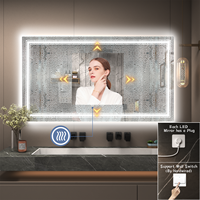 Grand miroir de salle de bain intelligent tactile électronique anti-buée IP44 avec grossissement LED, à suspendre horizontalement, 3 couleurs changeantes, en verre trempé