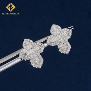 Fine Jewelry Hip Hop <b>Earrings</b> Cross Shape Stud <b>Earrings</b> Screw Back 925 <b>Silver</b> Moissanite unisex - Product Image 5