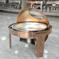 Chauffe-Plat Classique en Acier Inoxydable et Verre avec Couvercle Roulant Doré 6L – Réchaud de Table pour Buffet, Traiteur, Hôtels, Mariages et Événements