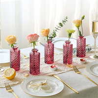 Vases à fleurs Art Déco en verre rouge, écologiques, couleurs personnalisables, petits diamants, mini fleurs pour centres de table, décoration de mariage et de maison