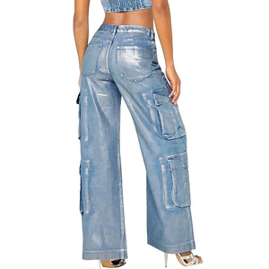 Pantalon Boyfriend Extensible Tendance Streetwear pour Femme, Jean Droit en Coton <span class=keywords><strong>Argent</strong></span>é de Créateur pour Femme - Product Image 2