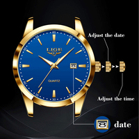 Montre à quartz pour homme LIGE LG89143, prix de gros, cadran bleu de luxe, bracelet en cuir marron, montre de business avec logo personnalisé de 40 mm, avec boîte