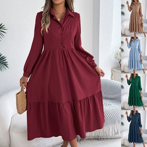 <span class=keywords><strong>Robe</strong></span> décontractée et ample pour femme, style européen, col en V, manches longues, à volants, 2026 - Product Image 2