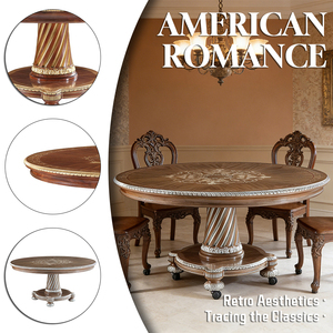 Juego de Mesa Redonda de Madera Sólida para Comedor, Diseño Clásico Antiguo para 4-6 Personas, Fabricante de Muebles para Villas - Product Image 2