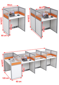 Poste de travail Orange pour 4 personnes avec socle bureau de couleur personnalisable - Product Image 5