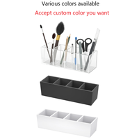Porte-stylos et organiseur de crayons carré/rectangulaire transparent en acrylique à 4 compartiments avec gobelet transparent
