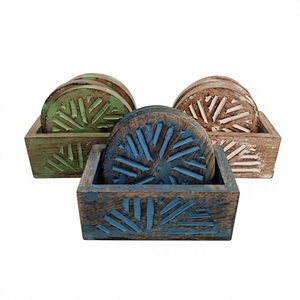 Posavasos redondos de madera retro antideslizantes con diseño de rayos de sol para decoración de mesa, decoración de mesa ecológica para el hogar y la comedor. - Product Image 1