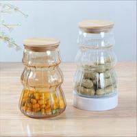 Fournisseur d'usine - Contenant de stockage pour grains de café - Pot en verre ambré avec couvercle en bambou - Pot de stockage en verre de haute qualité pour la cuisine
