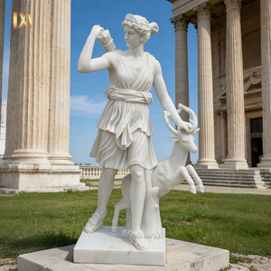 Statue d'Artemise en marbre blanc sculptée à la main grandeur nature avec cerf pour la décoration de jardin extérieur - Product Image 2