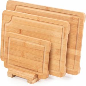 Ensemble de planches à découper en bambou épais personnalisables avec logo gravé au laser, compatibles lave-vaisselle, ustensiles de cuisine pour couper et servir la viande - Product Image 1