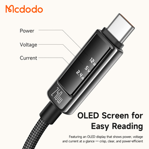 Cable USB-C <span class=keywords><strong>a</strong></span> USB-C PD Mcdodo 888/890 de 240W con Pantalla Digital OLED para Monitoreo de Potencia/Voltaje/Corriente, Carga Rápida de 5A, Carcasa de Aleación de Zinc - Product Image 3