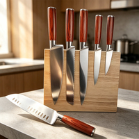 Ensemble de 6 couteaux de cuisine de haute qualité en acier inoxydable allemand avec manche en bois Pakka classique, finition laser, ambidextres, avec bloc de rangement