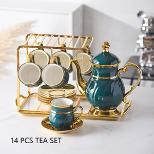 Luxury Tea <b>Set</b> Ceramic 8PCS Golden Tea <b>Set</b> With <b>Teapot</b> Afternoon Porcelain Tea Cup Saucer <b>Set</b> Gold Coffee Cups - Product Image 6