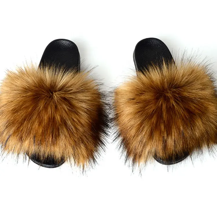 Sandals Fur Women Fake Fox Fur Slippers Faux Fur Slide Sandals Custom Women Fashion Fur Slides