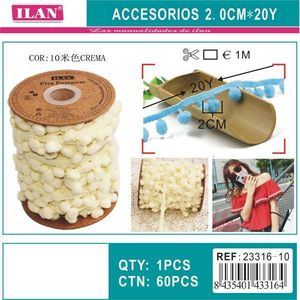 ริบบิ้นอิลัน ปอม-ปอม กว้าง 2.0 ซม. ยาว 1 ม. สีครีม สำหรับงานประดิษฐ์ - Product Image 3
