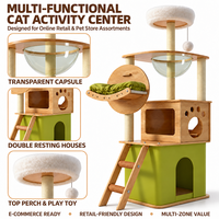 Arbre à chat multi-niveaux en bois avec capsule spatiale et double condo pour chats de grande taille, idéal pour les familles multi-chats