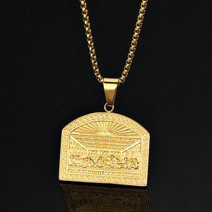 Pendentif Hip Hop à la mode en acier inoxydable plaqué or 18 carats Bijoux religieux Pendentif du dernier souper Jésus - Product Image 4