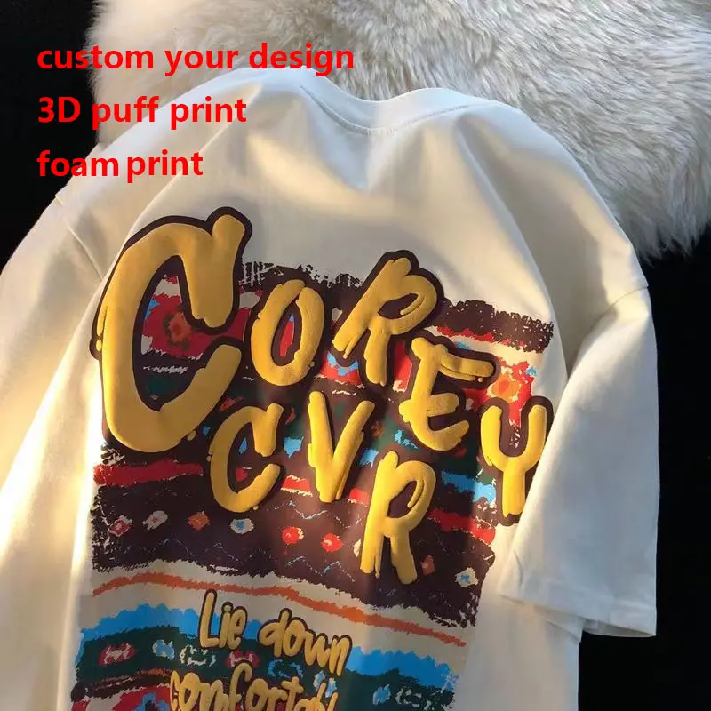 Boy Tshirt Oemtee gömlek % 100% pamuk düz boy erkek ağır ağırlık tişörtleri özel köpük 3d Logo erkekler puf baskı T Shirt