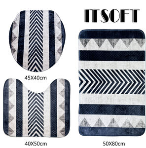 אספקת מפעל סיטונאי שטיח אמבטיה מיקרופייבר מונע החלקה גיאומטרי רך קטיפה מרופדת מחצלות אמבטיה ל-3 חתיכות מחצלת אסלה - Product Image 3