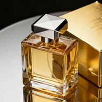 Ensemble complet de bouteille de parfum de rectangle clair en cristal de luxe de 100ml avec la boîte de présentation de pulvérisateur de pompe de fermeture en métal