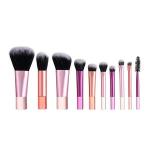 Ensemble de 10 pinceaux de maquillage portables populaires 2025, manche en plastique nylon, mini taille de voyage, pinceau éventail avec sac, remise - Product Image 1