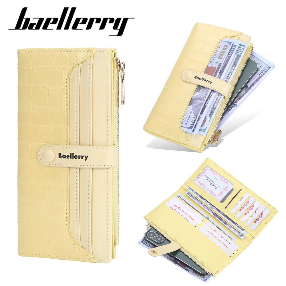 Baellerry Ladies Zipper Card Holder Women Multi-Function Clutch Bag Women Long Large-Capacity Leather Wallet