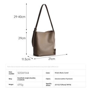 Sac à bandoulière en cuir véritable pour femme, décontracté, type seau, avec fermeture éclair, en polyester, sac à main de luxe avec breloques, sacs à main pour femmes - Product Image 6