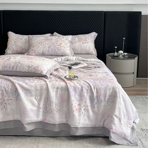 Olay Tencel Summer <b>Quilt</b> Set 4 Pieces Lightweight Air Conditioning Blanket Reactive Printed Lyocell Fiber <b>Bedding</b> - Product Image 2