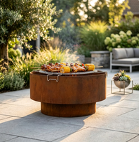 Brasero moderne rustique en acier Corten, grande cheminée ronde d'extérieur pour terrasse, usage commercial et résidentiel