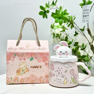 Conejito de cerámica de gran venta con caja de regalo, vidrio creativo con tapa bonita, tazas de café duraderas con pajita para beber bebidas - Product Image 6