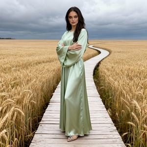 Abaya de luxe en satin de polyester de haute qualité pour femmes musulmanes, robe élégante, fournisseur en gros, OEM - Product Image 4