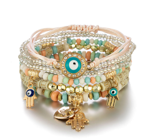 Avrupa ve amerikan popüler bohem tarzı bayanlar 2021 lüks takı el yapımı özel toptan nazar boncuklu bilezik - Product Image 1