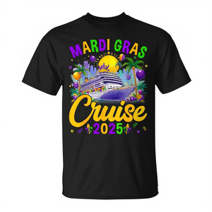 Camiseta Promocional Personalizable con Diseño de Máscara de Carnaval de Mardi Gras 2025 para Cruceros Familiares - Product Image 2