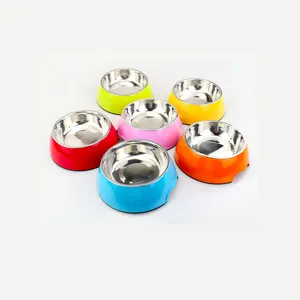 Dog bolw non slip bottom custom printing new pet feeder, melamine multi puppies bowl with stainless steel bowl