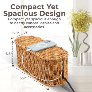 Organisateur de câbles en rotin fait main, boîte de rangement tressée pour cordons, gestion des câbles de bureau pour chargeurs, fiches et fils, pour la maison et le bureau - Product Image 6