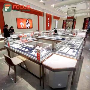 Luxury <b>LED</b> Light Wooden Jewelry Counter Glass Display Cabinet Jewelry Display <b>Shelf</b> High End Display Rack - Product Image 4