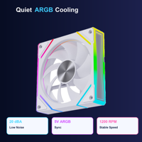 Ventola per Case PC SNOWMAN EK120-WH-6Pin 120mm Bianca RGB con Dissipatore di Calore, Silenziosa 20dBA, 1200 RPM, 12V DC per Computer da Gaming