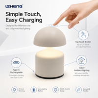 Lampe de table LED rechargeable mini champignon à commande tactile, 3 modes de couleur, intensité réglable, pour chevet et bureau
