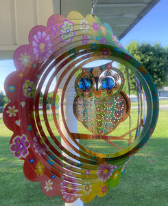 OEM Owl Wind Spinner Mandala 12 pouces en acier inoxydable découpé au laser 3D, sculpture géométrique suspendue en métal, décoration d'art de jardin - Product Image 4