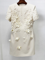 Nouvelle robe élégante pour femmes, style célébrité, à fleurs 3D, à col rond, à manches courtes, robe de soirée
