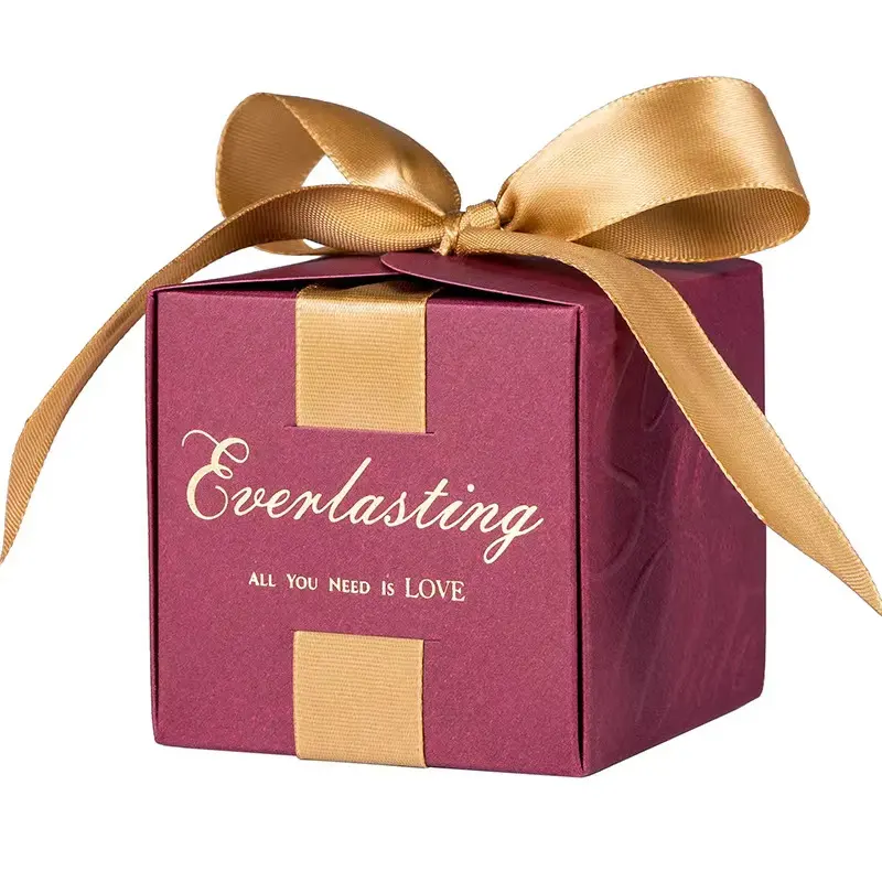 Promoción personalizada de papel de caja de regalo de chocolate boda favor dulce caramelo cajas con corbata de lazo