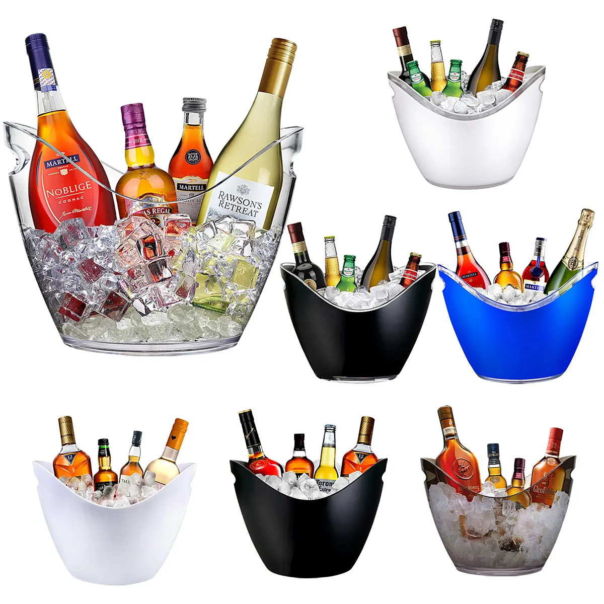 Logo Party High Quality Luxury customized champagne drink transparent wine cooler beer Plastic ss double layer ice bucket