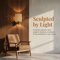 Applique murale moderne en bois, lampe décorative d'intérieur avec cadre métallique à motif ondulé pour chambre, salon, hôtel, couloir