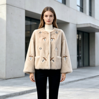 Manteau en polaire orné de bijoux exquis, coupe-vent tendance automne/hiver, manteau pour femme à la mode, design personnalisé