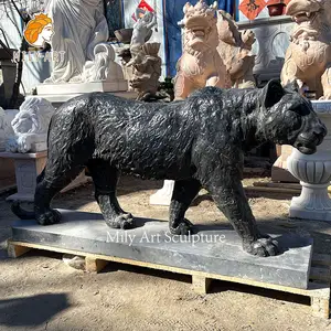 Statue de tigre en marbre noir, figurine personnalisée, taille de vie, pierre de la Jungle, panthère, léopard, Sculpture pour parc